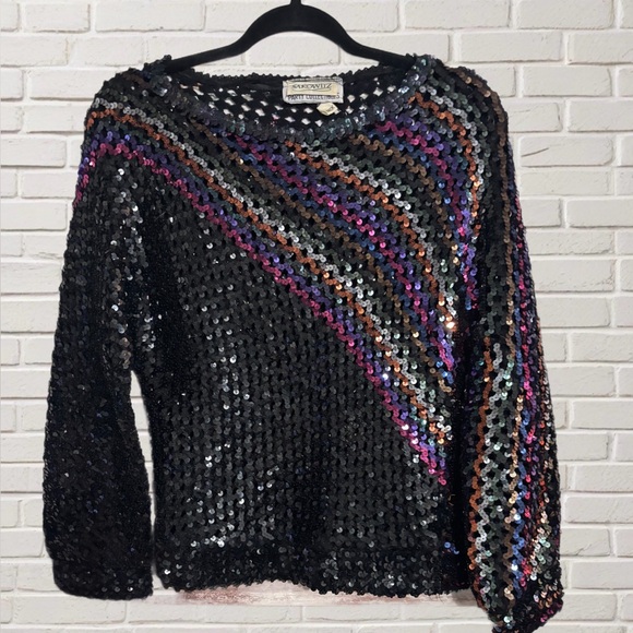 St. John Sweaters - Sequin Party Top Vintage 80s Sparkly Fun Shiny Statement Glittery Festive